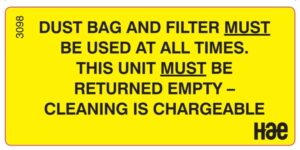 3098 Bag and Filter must be used