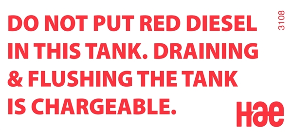 3108 Do not put red diesel in this tank (Red)