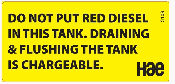3109 Do not put red diesel in this tank (Yellow)