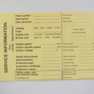 SL21 Tool and Equipment Servicing Tags